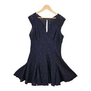 Bisou Bisou Blue Eyelet Lace Flared Dress Party Holiday‎ NY Eve